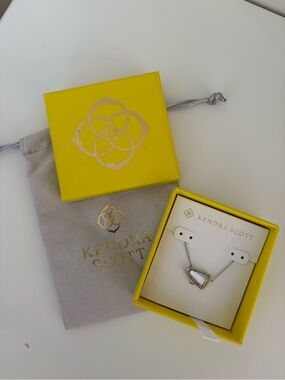 Kendra Scott Silver Necklace with Pale Pink Teardrop Pendant
